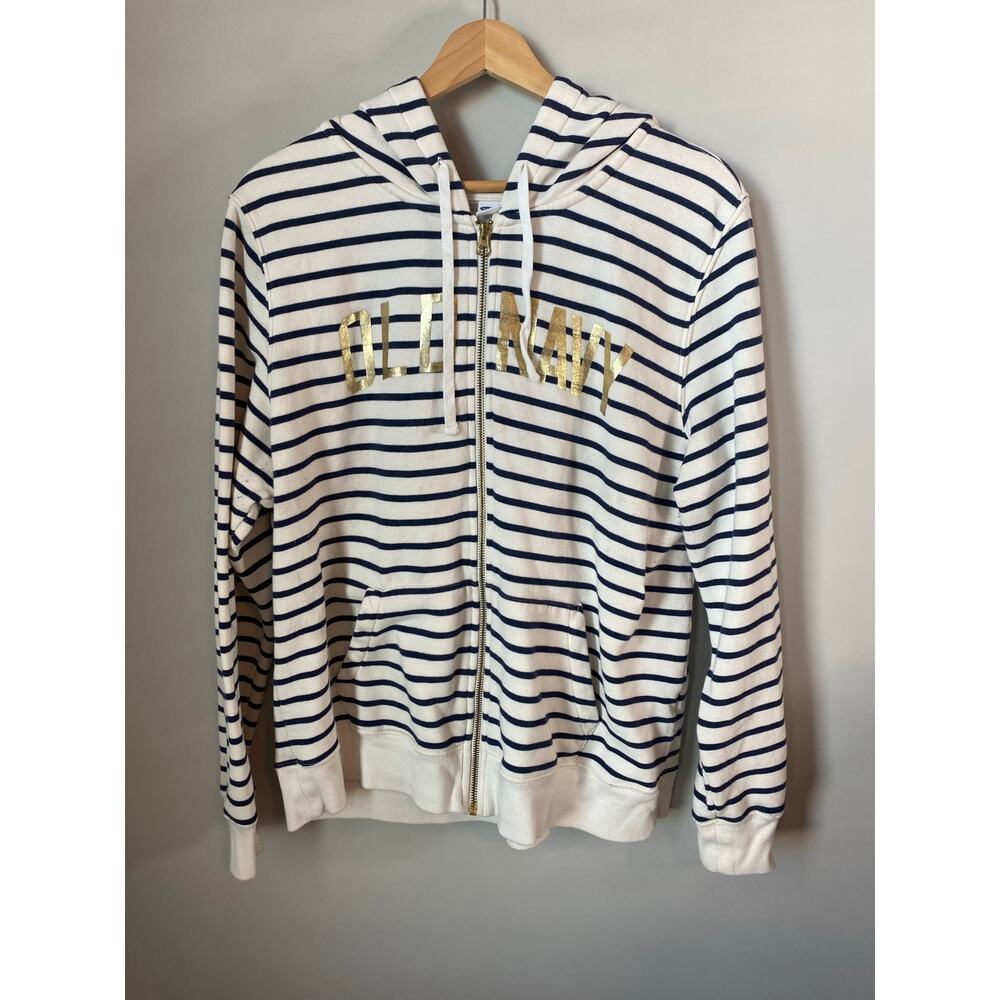 Old Navy Blue and White Striped Zip Up Jacket